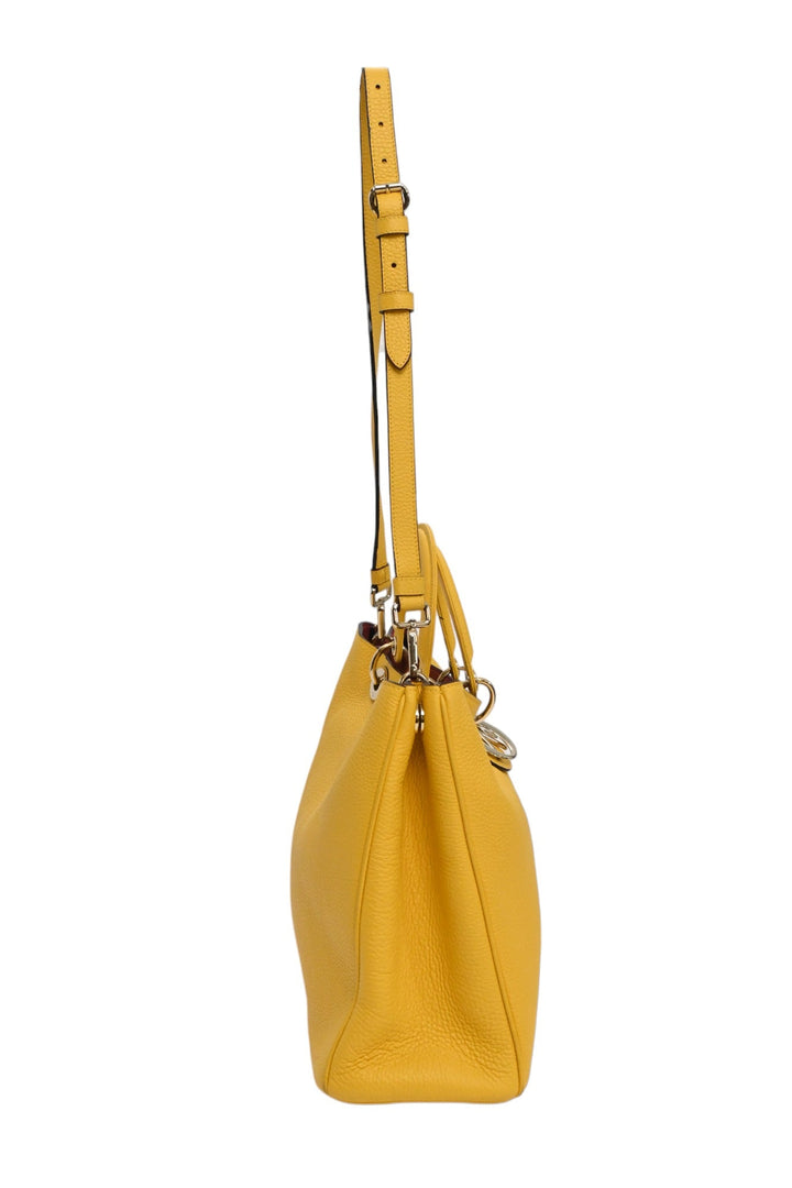 CHRISTIAN Dior Yellow grained leather Diorissimo top handle shopper tote with detachable shoulder strap