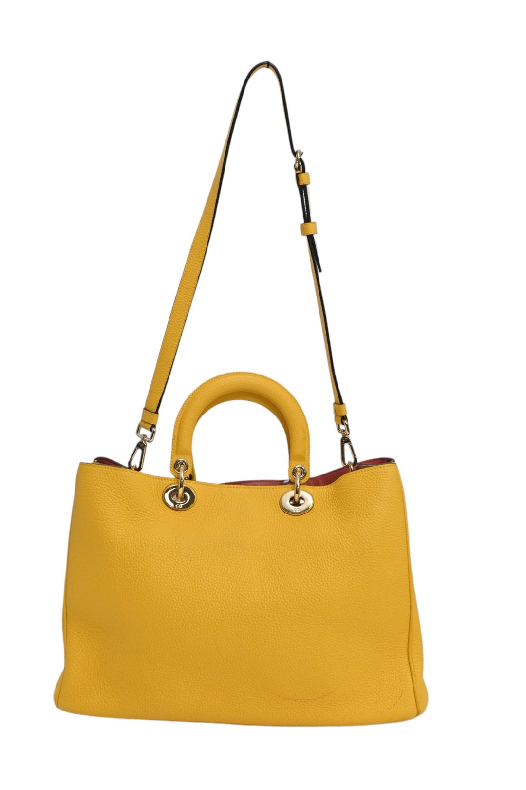 CHRISTIAN Dior Yellow grained leather Diorissimo top handle shopper tote with detachable shoulder strap