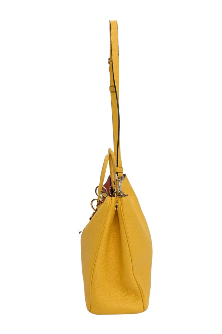 CHRISTIAN Dior Yellow grained leather Diorissimo top handle shopper tote with detachable shoulder strap
