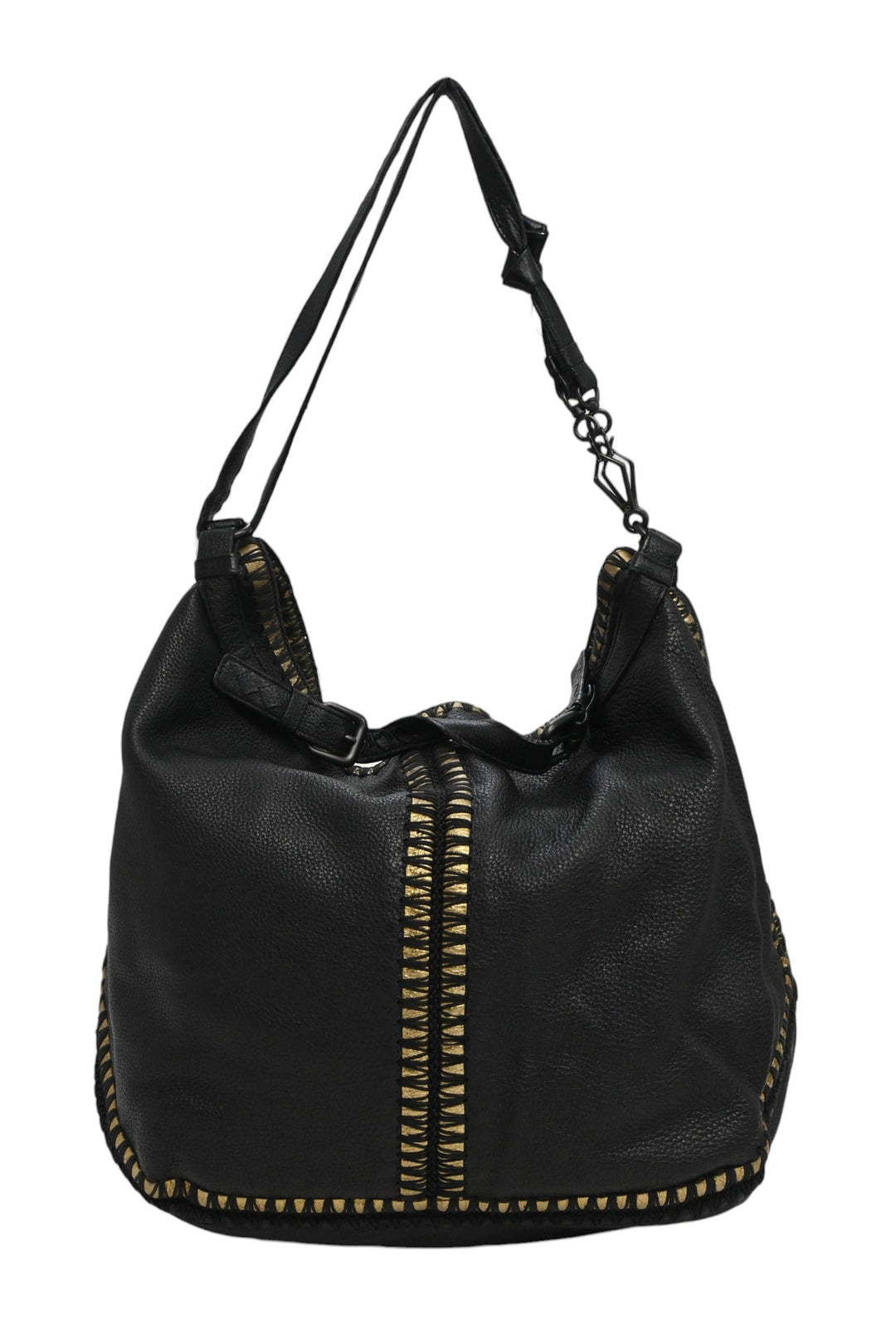 Bottega veneta Black and gold foiled leather Oro Cervo Ucinetto two-way hobo bag with detachable shoulder strap