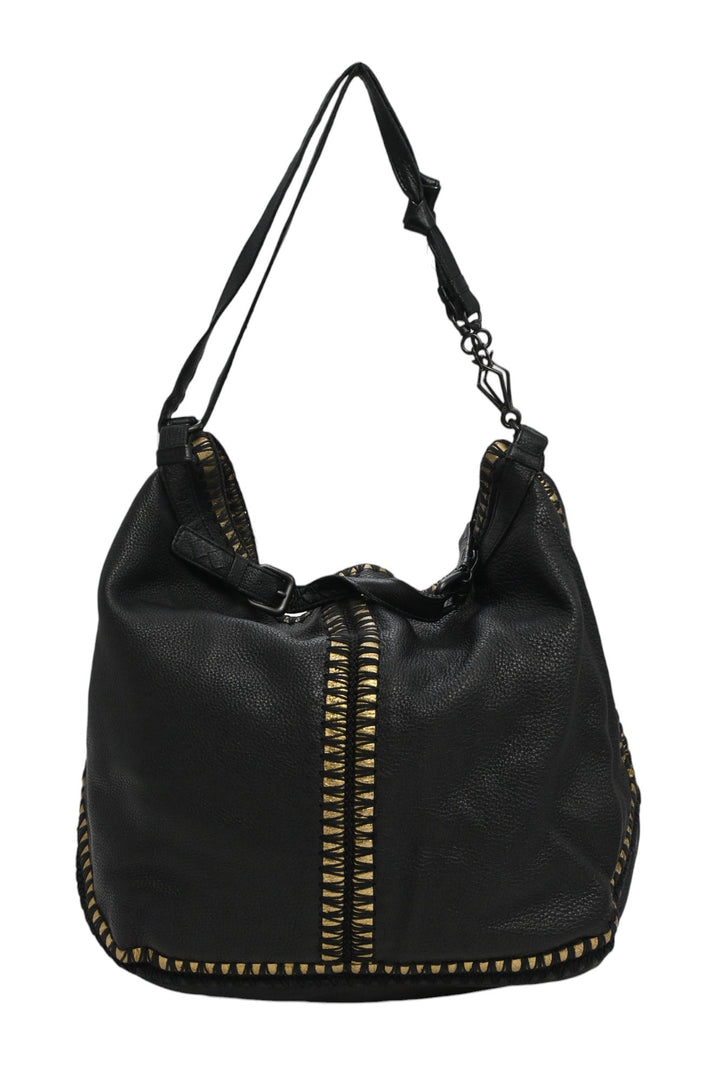 Bottega veneta Black and gold foiled leather Oro Cervo Ucinetto two-way hobo bag with detachable shoulder strap