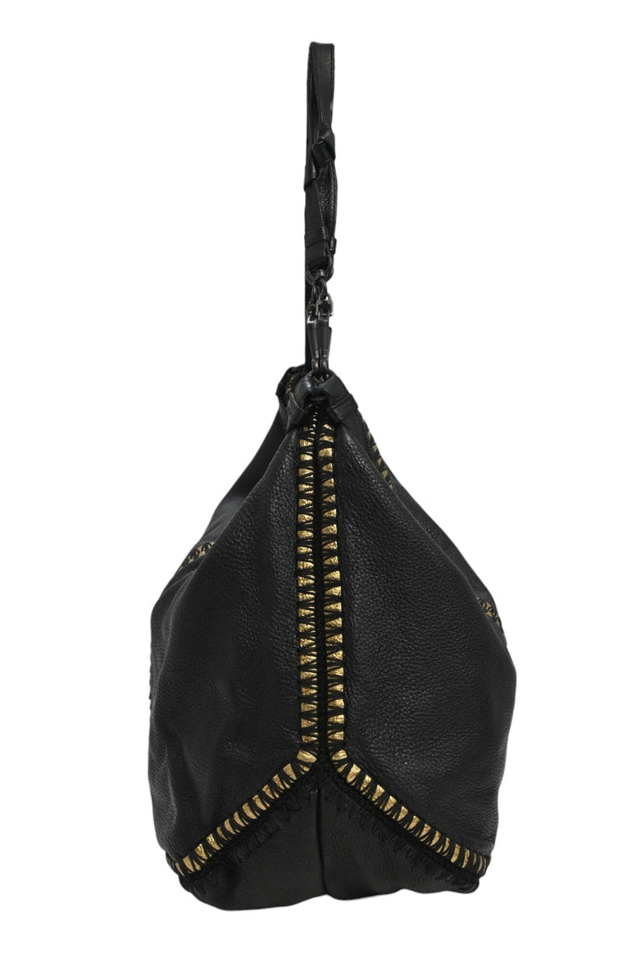 Bottega veneta Black and gold foiled leather Oro Cervo Ucinetto two-way hobo bag with detachable shoulder strap