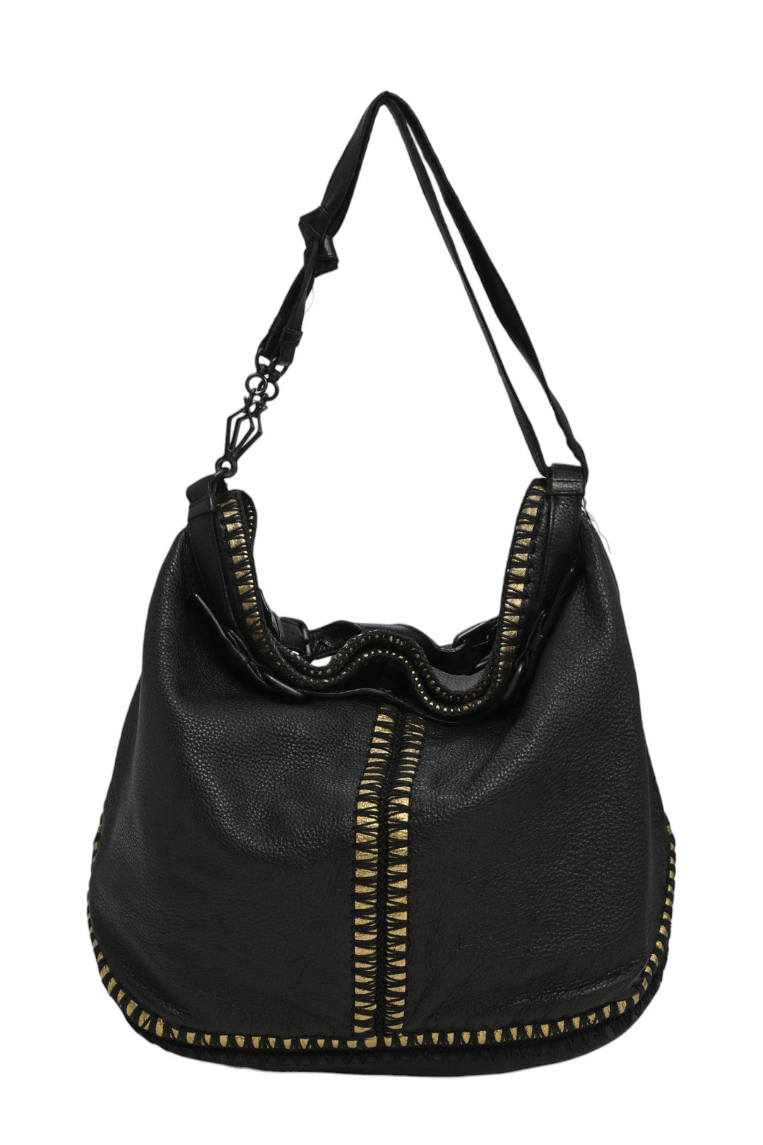 Bottega veneta Black and gold foiled leather Oro Cervo Ucinetto two-way hobo bag with detachable shoulder strap