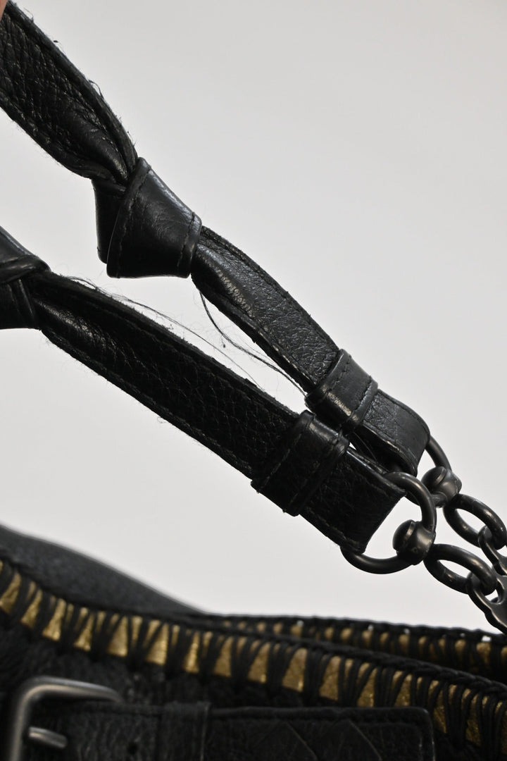Bottega veneta Black and gold foiled leather Oro Cervo Ucinetto two-way hobo bag with detachable shoulder strap