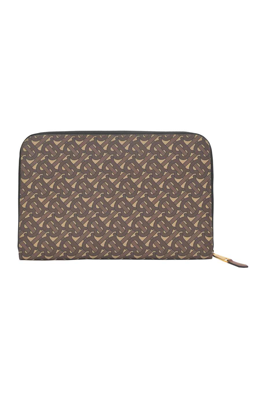 Burberry Brown coated TB monogram E-canvas and leather zip pouch