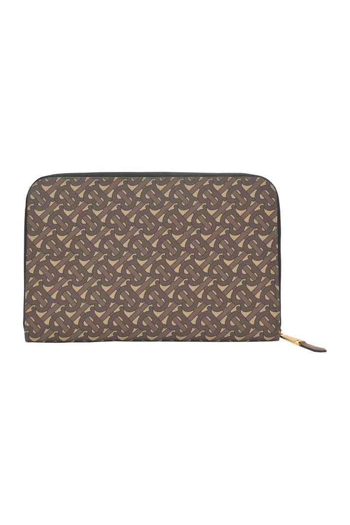 Burberry Brown coated TB monogram E-canvas and leather zip pouch