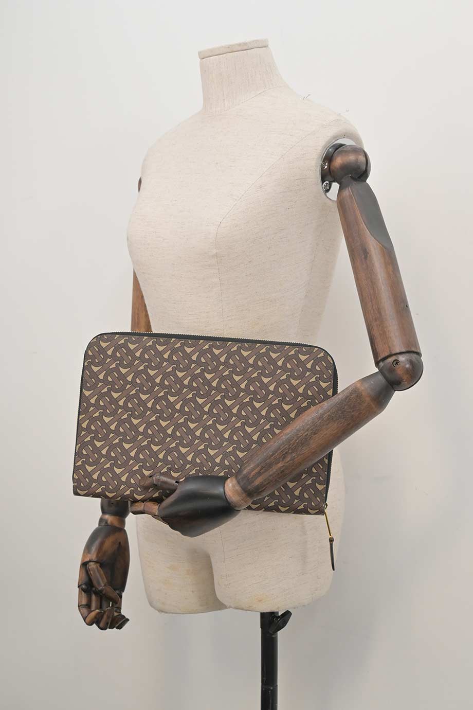 Burberry Brown coated TB monogram E-canvas and leather zip pouch