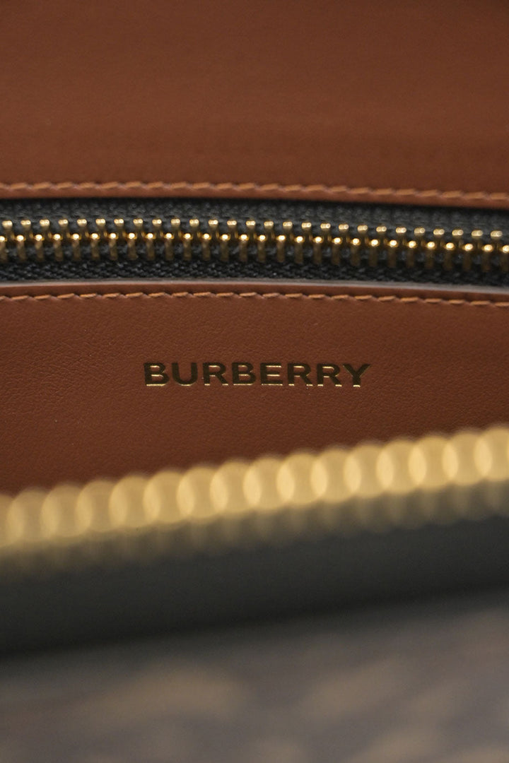 Burberry Brown coated TB monogram E-canvas and leather zip pouch