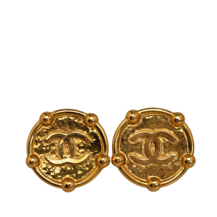 Top Quality Chanel Vintage Coco Mark Round Earrings Gold Plated Women's