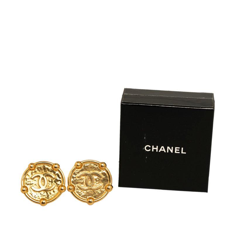 Top Quality Chanel Vintage Coco Mark Round Earrings Gold Plated Women's