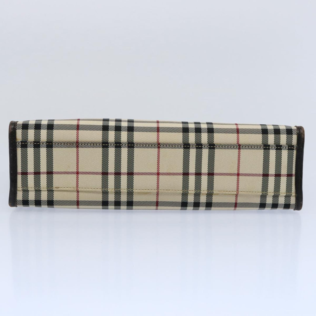 BURBERRY Nova Check Hand Bag Nylon Beige Dark Brown Auth uy141