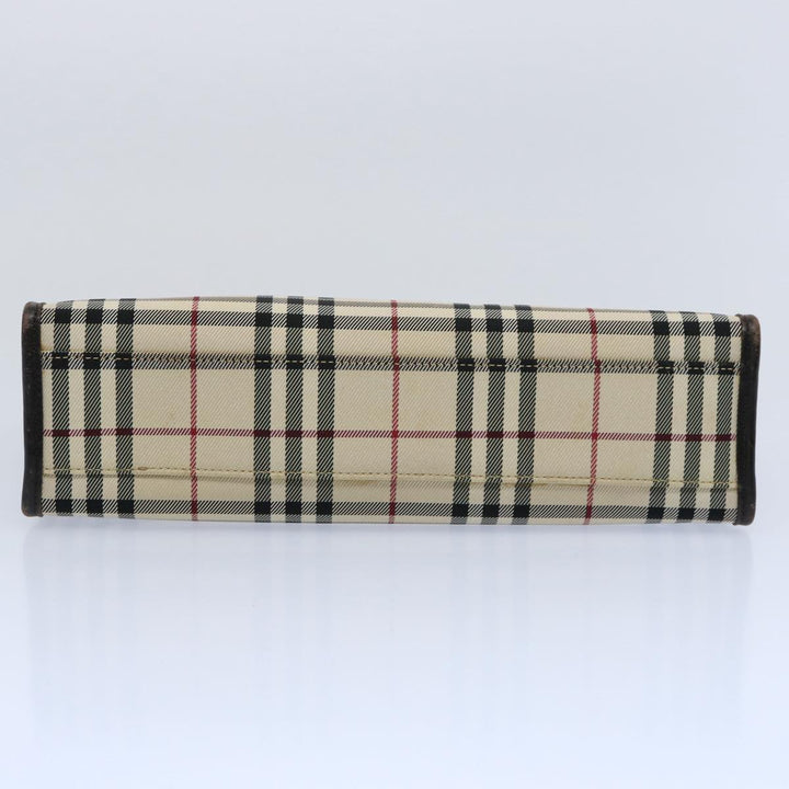 BURBERRY Nova Check Hand Bag Nylon Beige Dark Brown Auth uy141