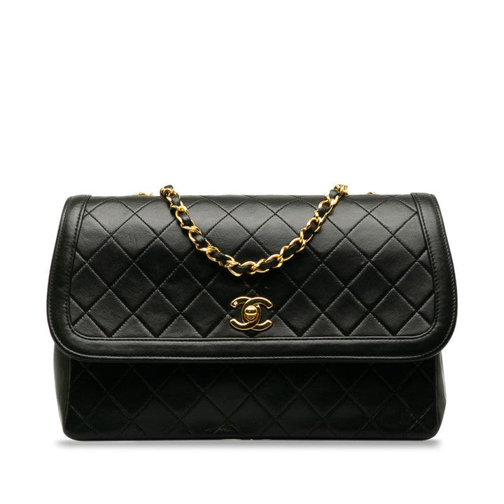 Top Quality Chanel Vintage Matlasse Chain Shoulder Bag Black Lambskin
