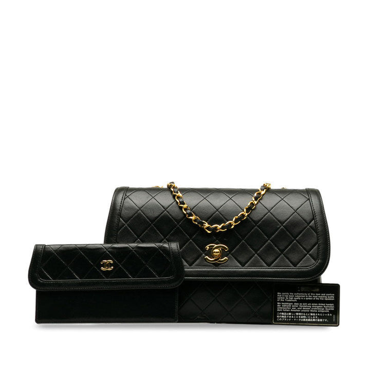 Top Quality Chanel Vintage Matlasse Chain Shoulder Bag Black Lambskin