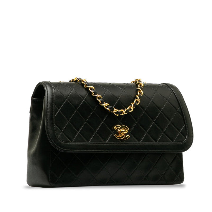 Top Quality Chanel Vintage Matlasse Chain Shoulder Bag Black Lambskin