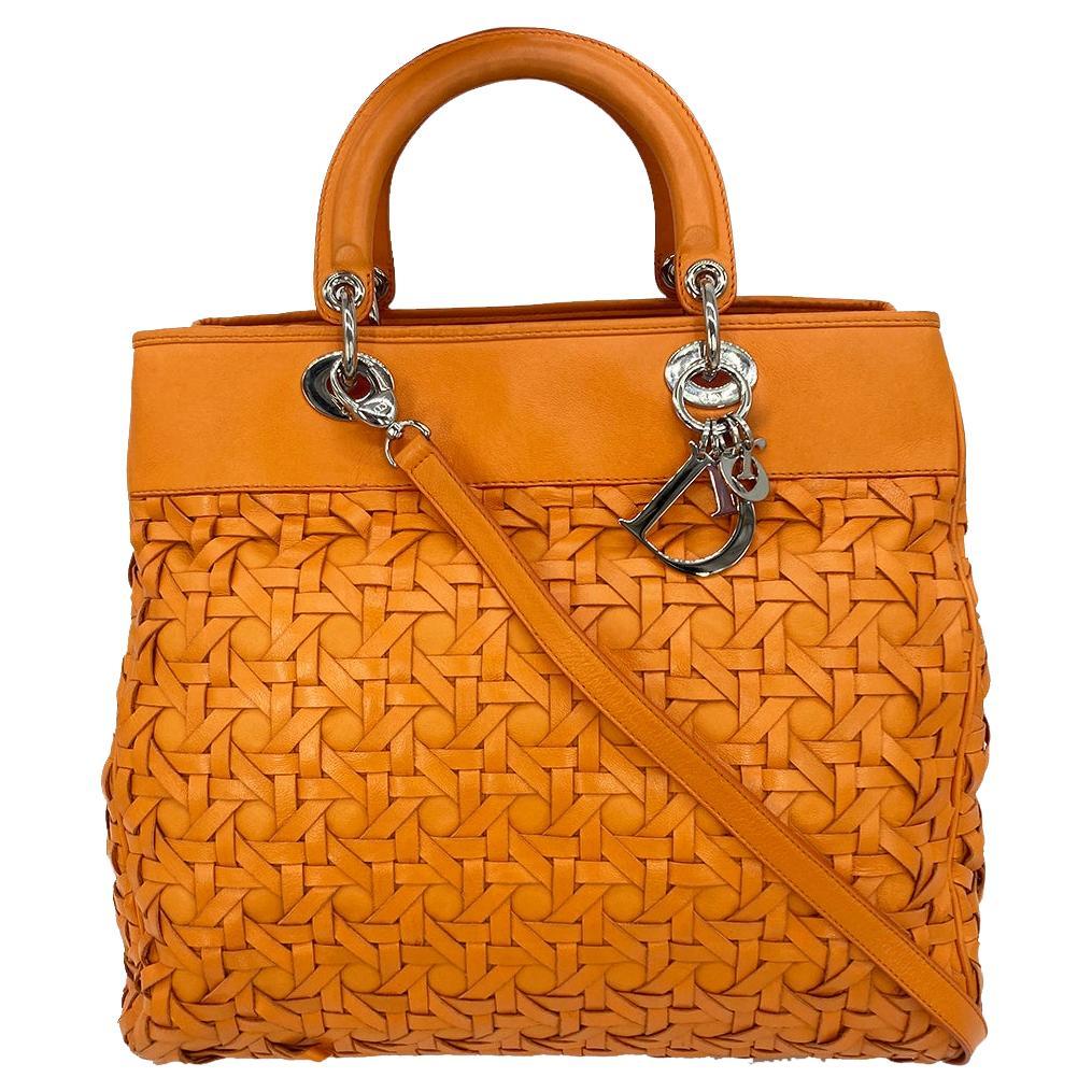 CHRISTIAN Top quality Dior Woven Leather Orange Lady Top quality Dior Avenue Tote
