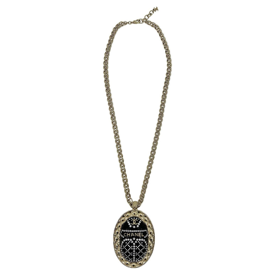 Chanel Black Rhinestone Egyptian Scarab Necklace