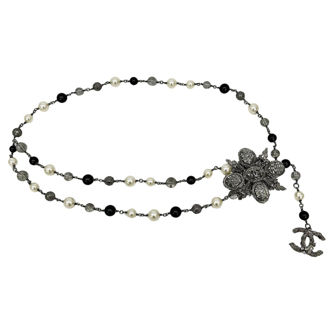 Chanel Beaded Marble Flower Belt Necklace