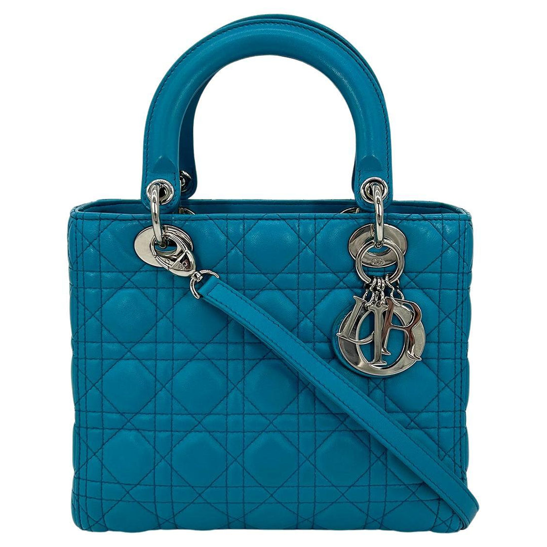 CHRISTIAN Top quality Dior Teal Leather Cannage Medium Lady Di Bag
