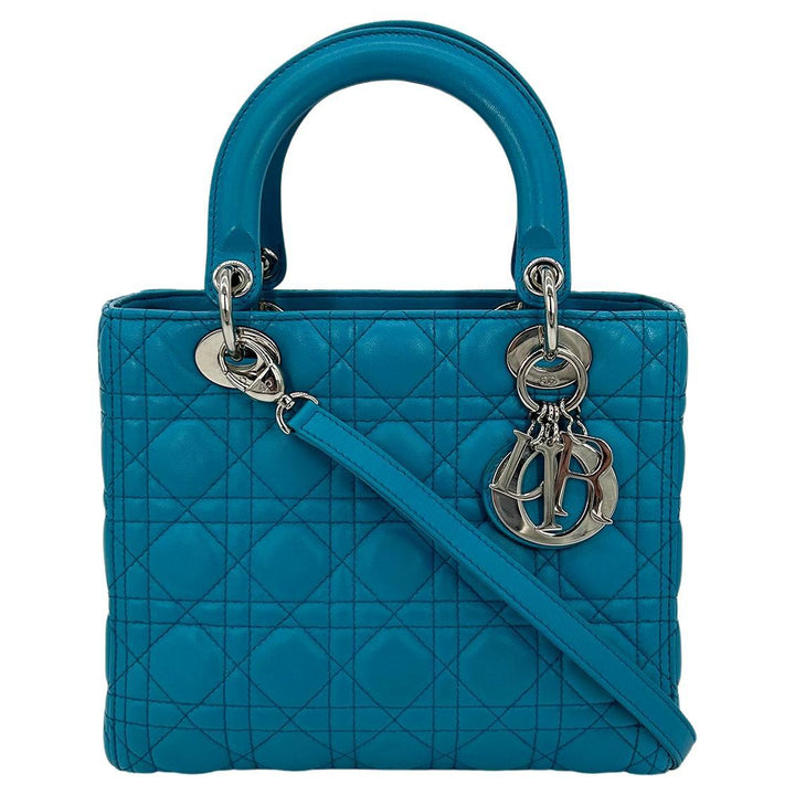 CHRISTIAN Top quality Dior Teal Leather Cannage Medium Lady Di Bag