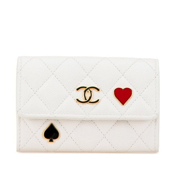 Top Quality Chanel Caviar Card Coin Case White