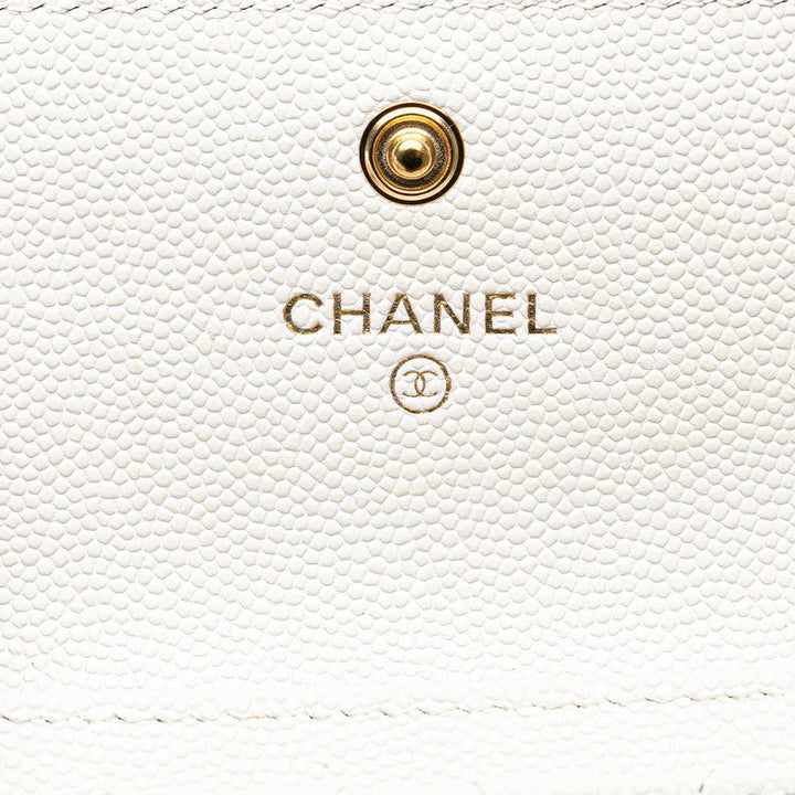 Top Quality Chanel Caviar Card Coin Case White