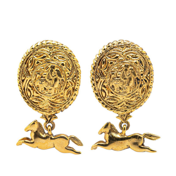 Top Quality Chanel Horse Motif Earrings Gold