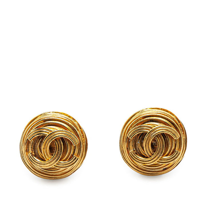 Top Quality Chanel Vintage Coco Mark Round Earrings Gold