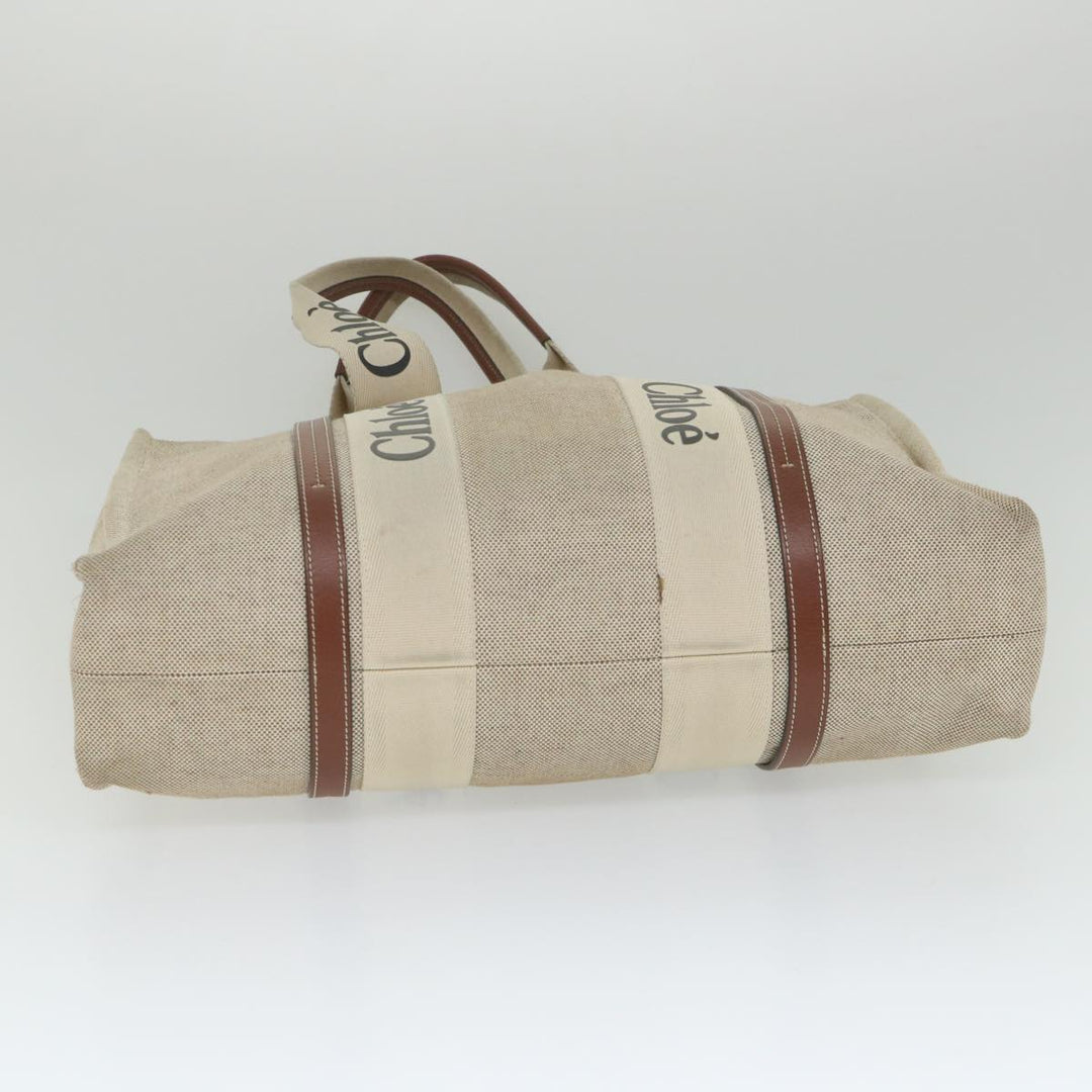 Chloe Woody Large Tote Bag Canvas Beige yb415