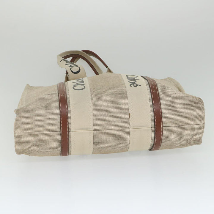 Chloe Woody Large Tote Bag Canvas Beige yb415