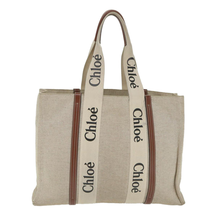 Chloe Woody Large Tote Bag Canvas Beige yb415