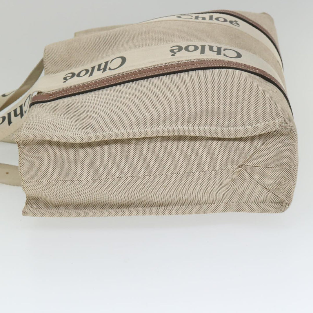 Chloe Woody Large Tote Bag Canvas Beige yb415