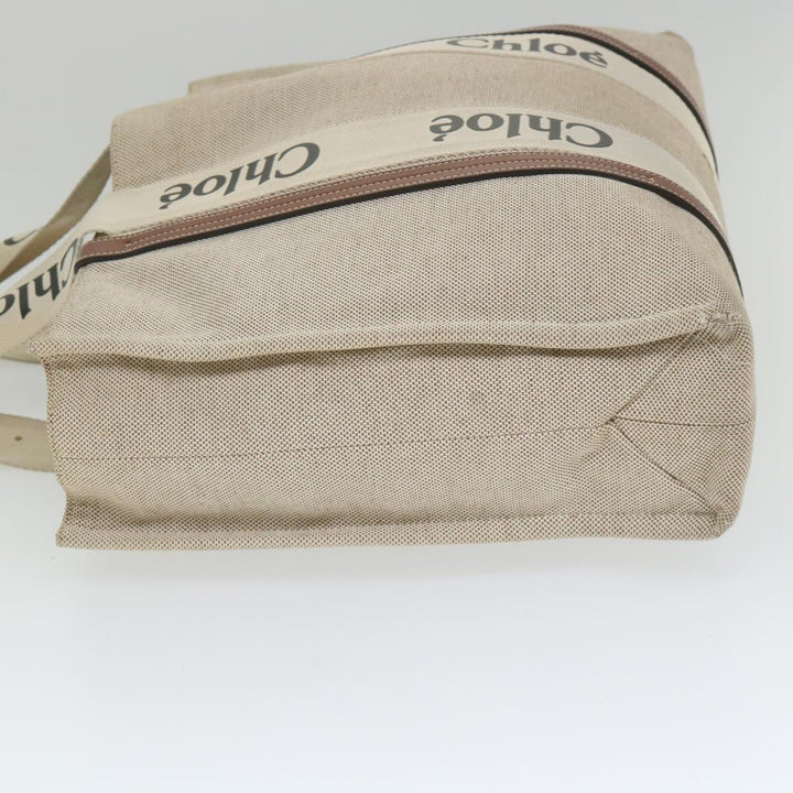Chloe Woody Large Tote Bag Canvas Beige yb415