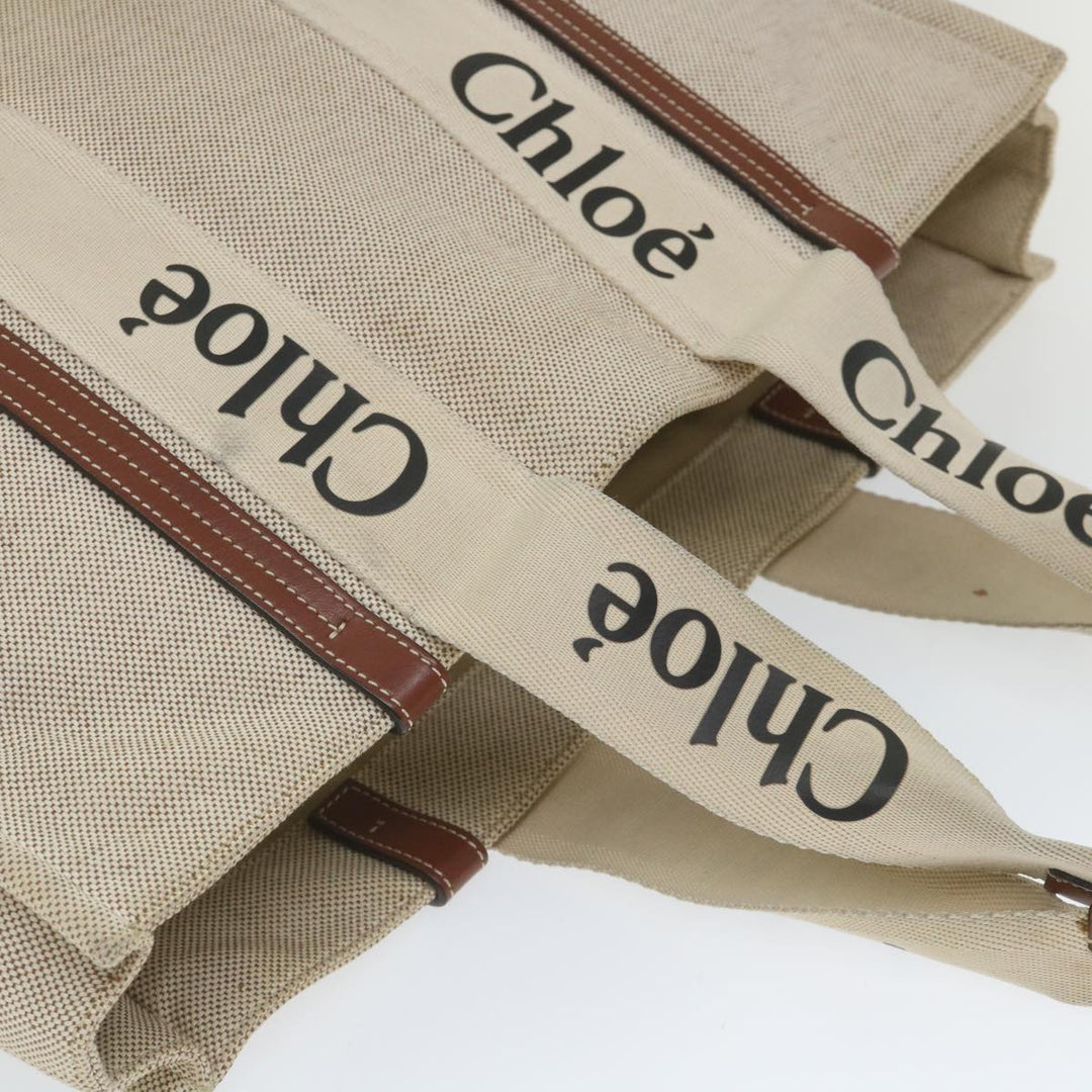 Chloe Woody Large Tote Bag Canvas Beige yb415