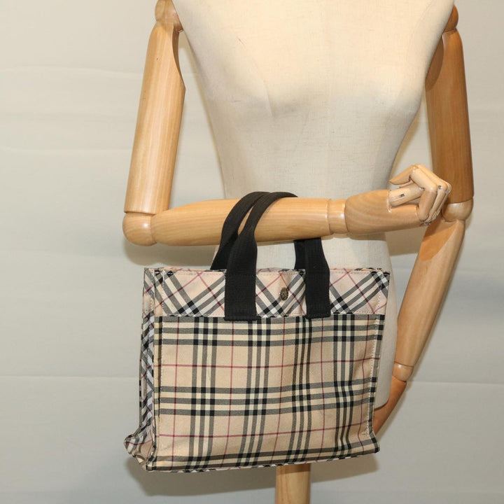 Burberry Nova Check Blue Label Hand Bag Nylon Beige Auth yb520