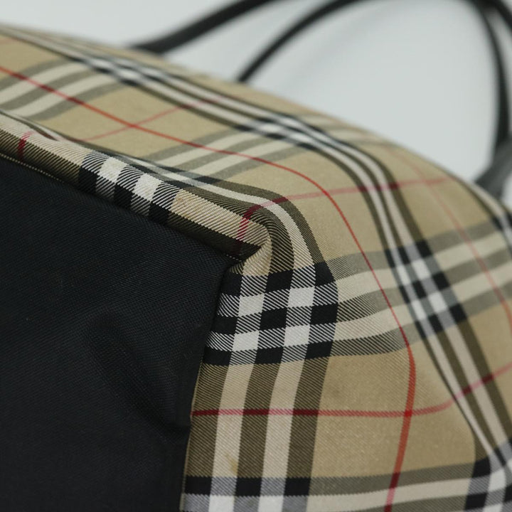 BurberrySs Nova Check Blue Label Tote Bag Nylon Beige Auth yb525