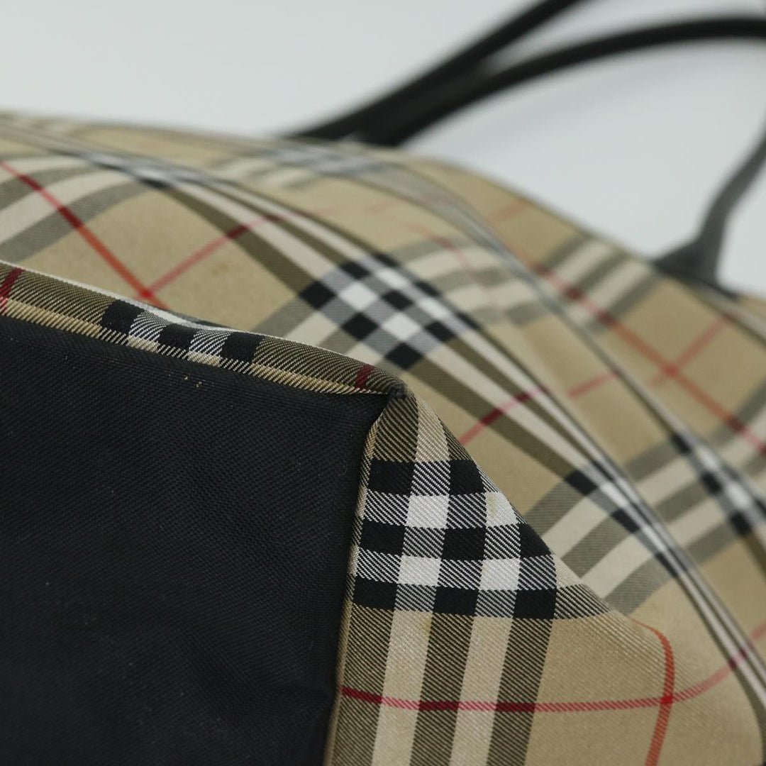 BurberrySs Nova Check Blue Label Tote Bag Nylon Beige Auth yb525