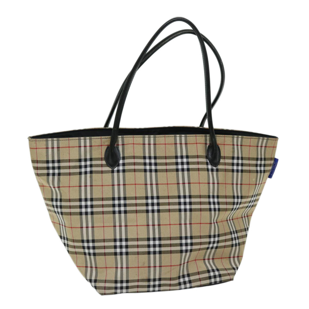 BurberrySs Nova Check Blue Label Tote Bag Nylon Beige Auth yb525