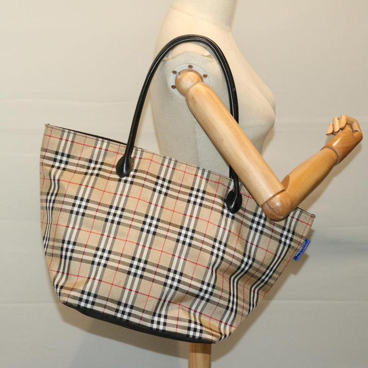 BurberrySs Nova Check Blue Label Tote Bag Nylon Beige Auth yb525