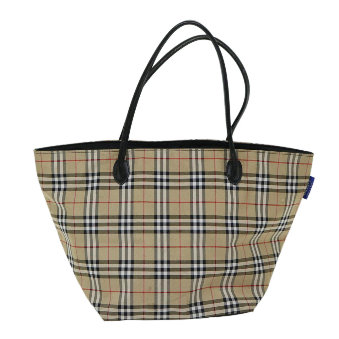 BurberrySs Nova Check Blue Label Tote Bag Nylon Beige Auth yb525