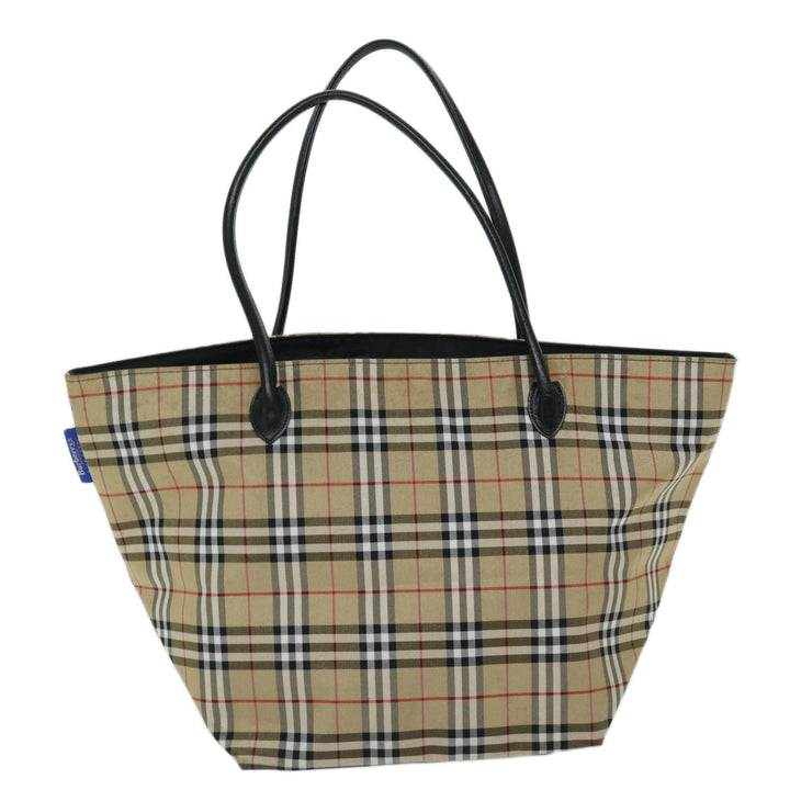 BurberrySs Nova Check Blue Label Tote Bag Nylon Beige Auth yb525