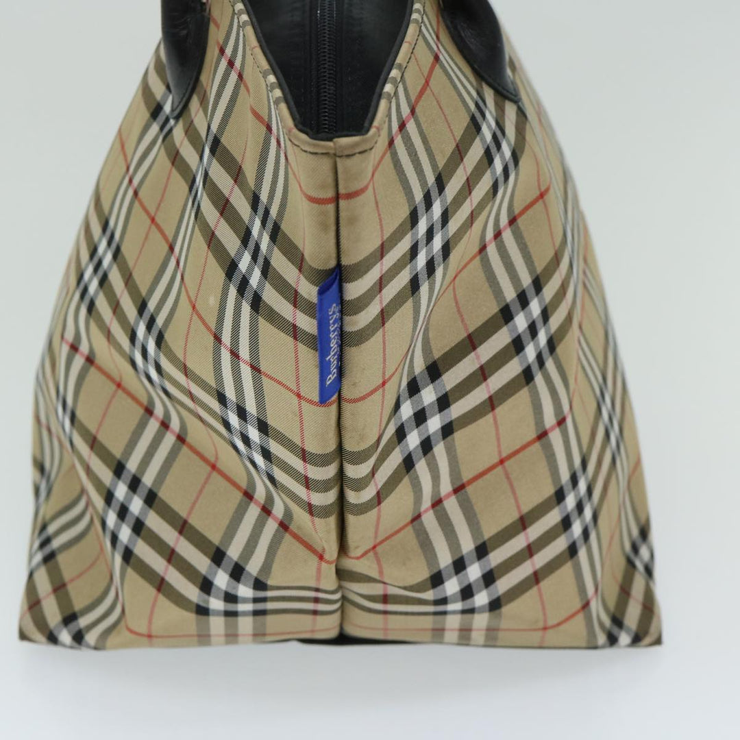 BurberrySs Nova Check Blue Label Tote Bag Nylon Beige Auth yb525