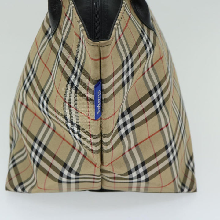 BurberrySs Nova Check Blue Label Tote Bag Nylon Beige Auth yb525