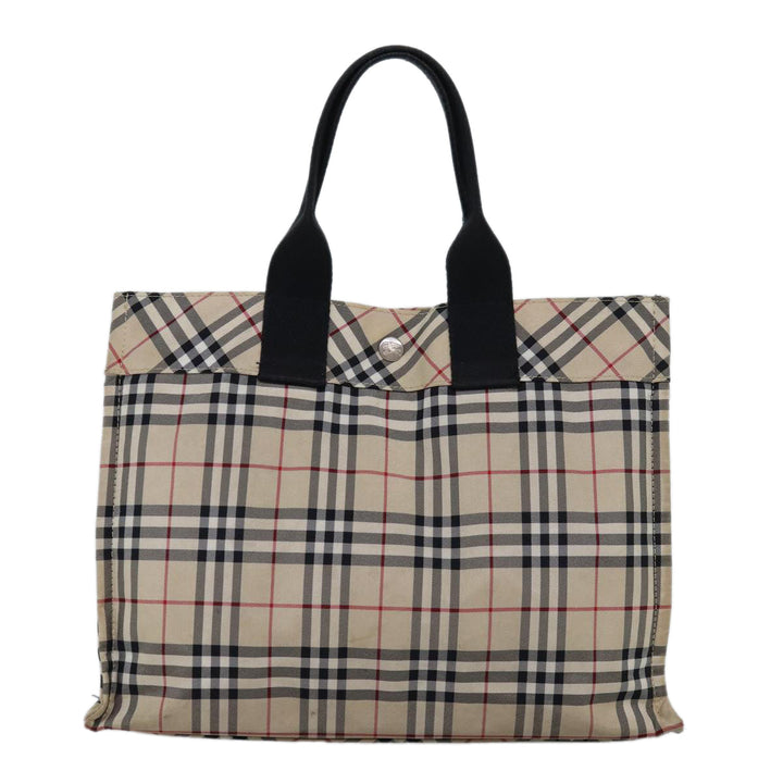 Burberry Nova Check Blue Label Hand Bag Nylon Beige Auth yb561