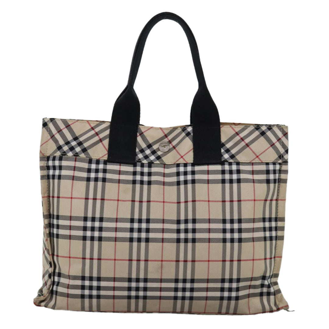 Burberry Nova Check Blue Label Hand Bag Nylon Beige Auth yb561