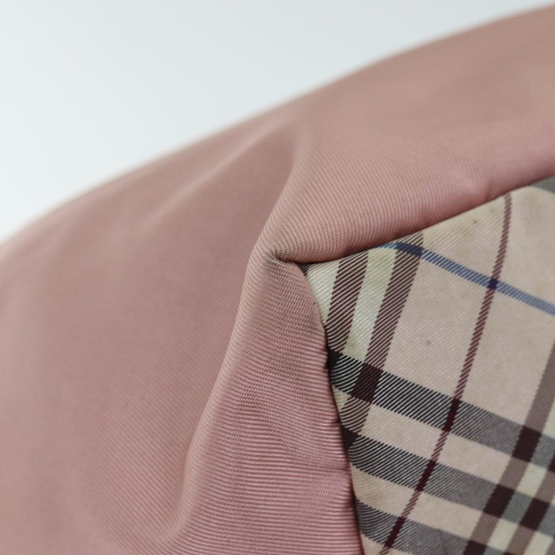 BURBERRY Nova Check Blue Label Hand Bag Nylon Pink Beige Auth yb563