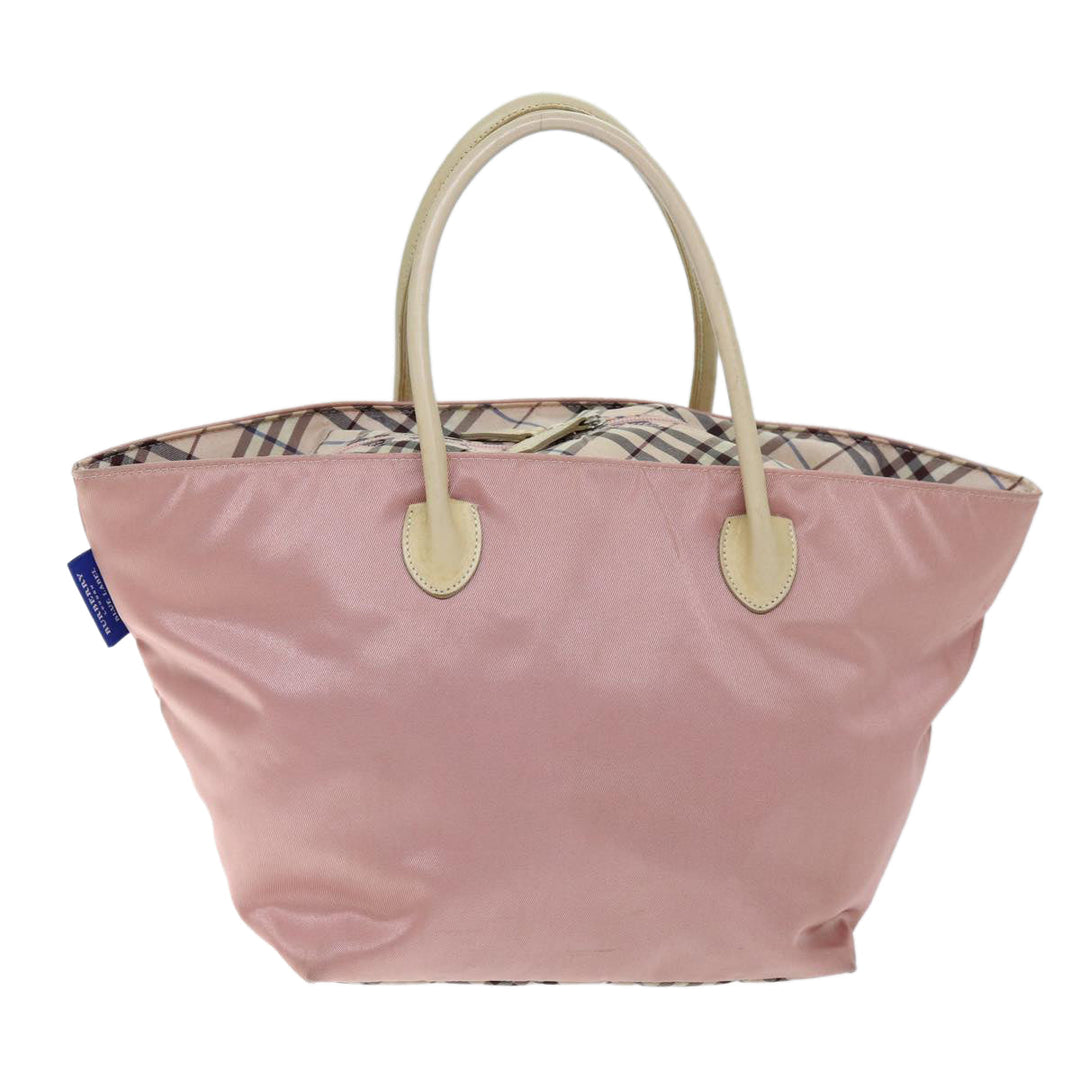 BURBERRY Nova Check Blue Label Hand Bag Nylon Pink Beige Auth yb563