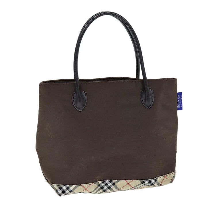BurberrySs Nova Check Blue Label Hand Bag Nylon Brown Beige Auth yb564