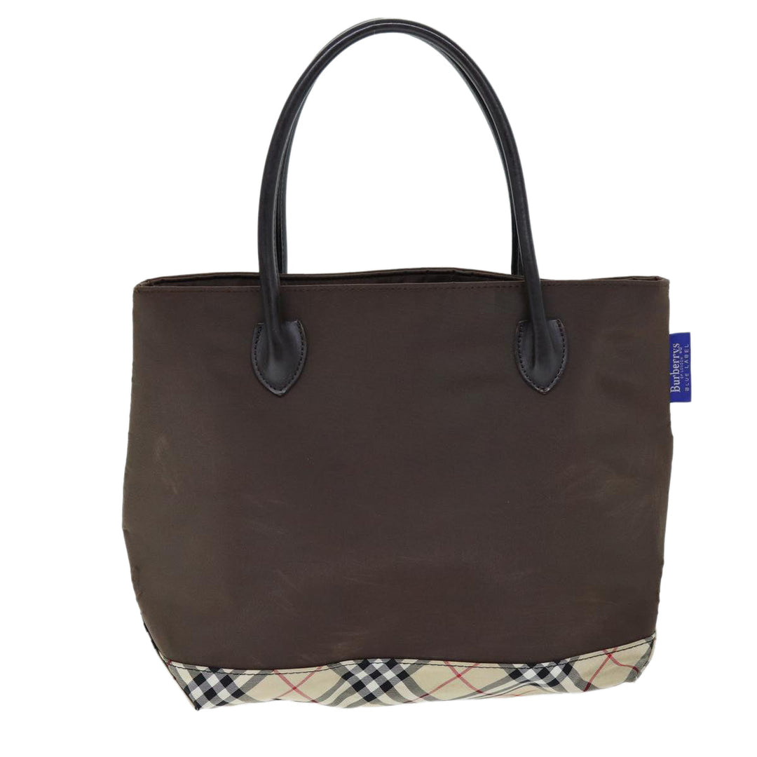 BurberrySs Nova Check Blue Label Hand Bag Nylon Brown Beige Auth yb564
