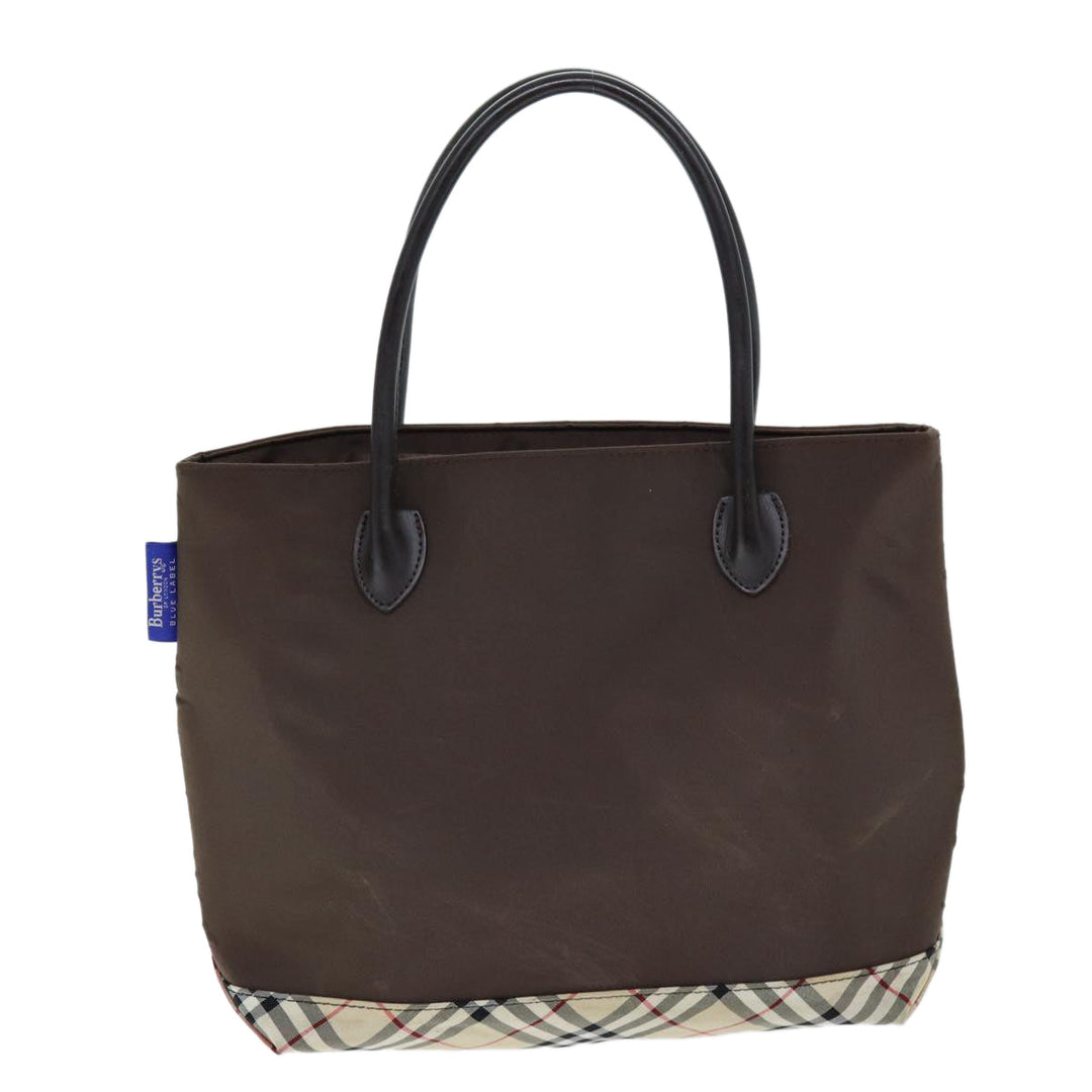 BurberrySs Nova Check Blue Label Hand Bag Nylon Brown Beige Auth yb564